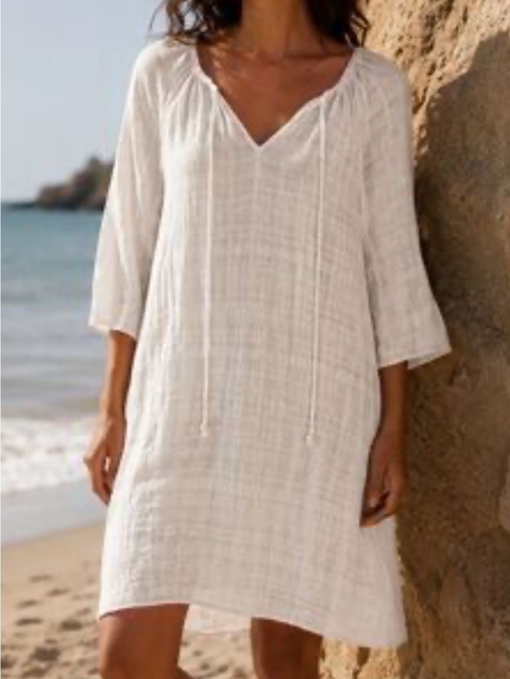 Anthropologie White Gauze V-Neck Beach Coverup